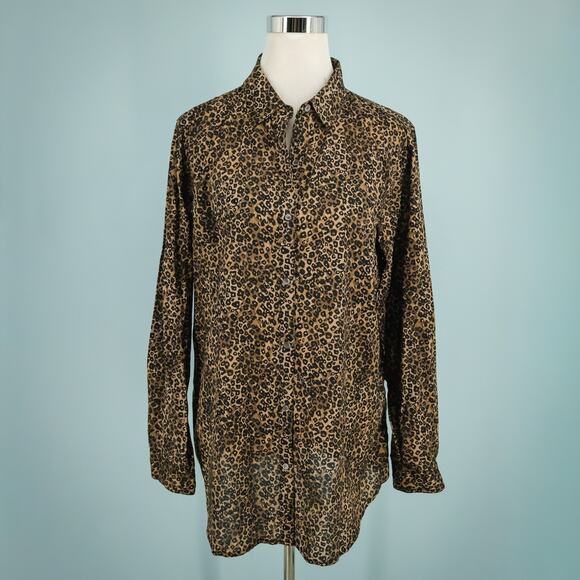 J. McLaughlin Size XL Brown Black Leopard Cheetah Animal Print Button Tunic Top - Picture 1 of 6